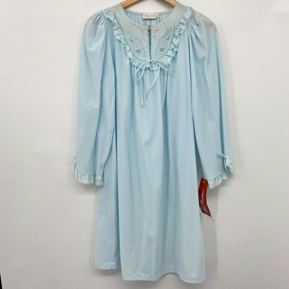 Vintage Miss Elaine Nightgown Gown Small Embroidered Union Label‎ USA Old Stock